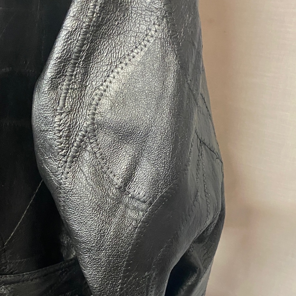 Black Leather Patchwork Trench Coat - image 5